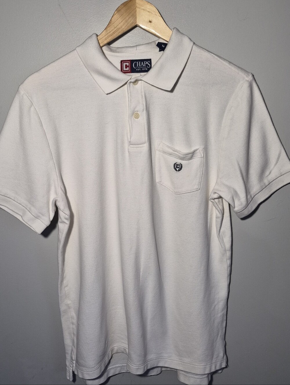 Chaps Men's White Polo Shirt with Chest Pocket